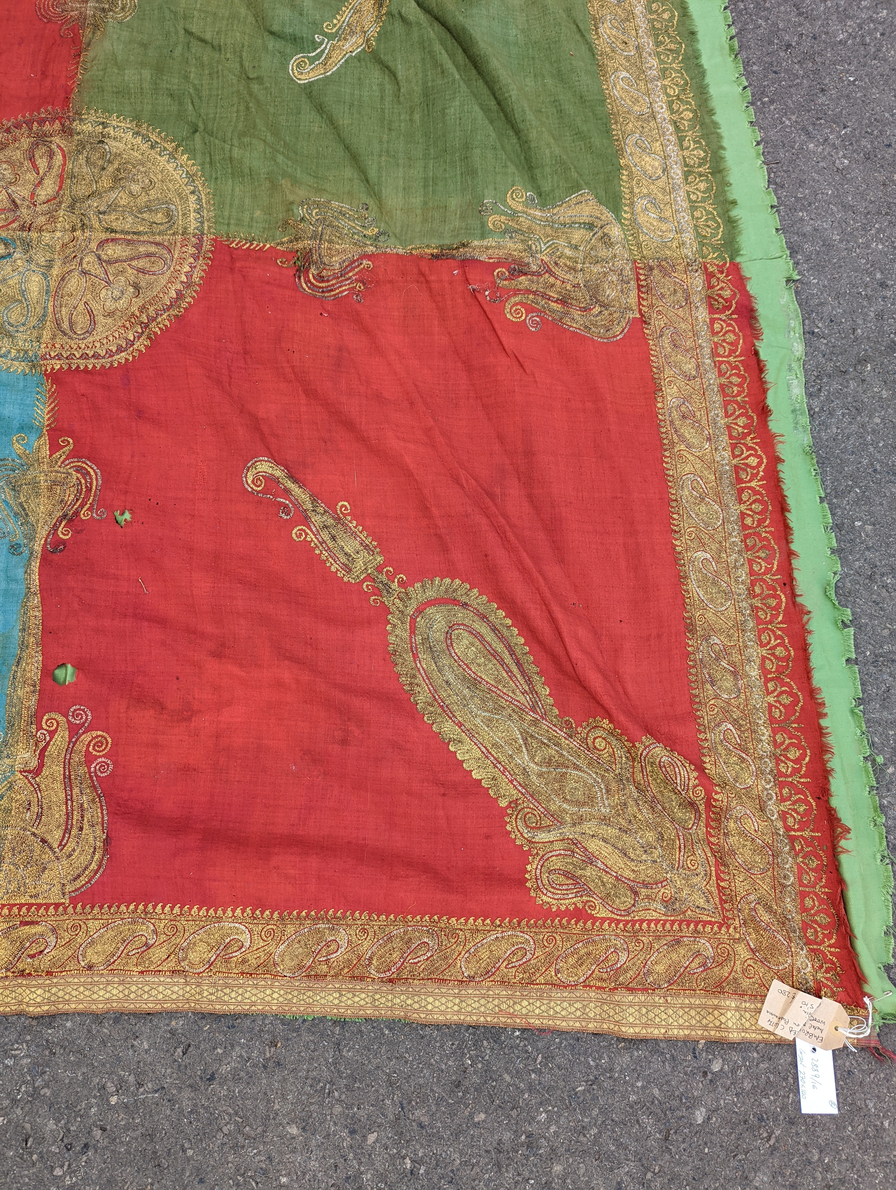 A silkwork shawl (a.f.) 270 x 140cm and an Indian embroidered cloth, 185 x180cm